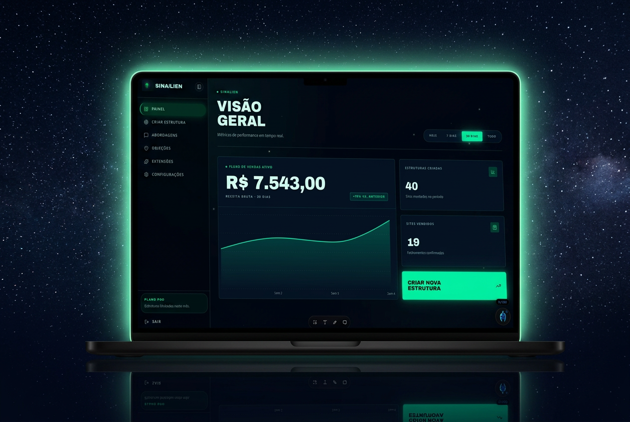 Painel do Sinalien com métricas de vendas de sites